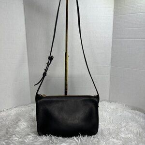 Madewell Black Leather Crossbody Bag With Adjustable Strap & Gold Zipper